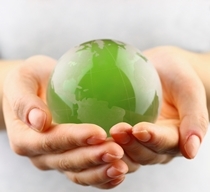 green globe in hands
