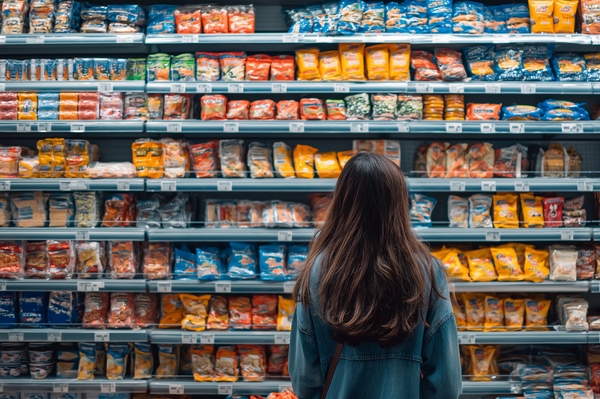 Donna davanti a scaffale del supermercato